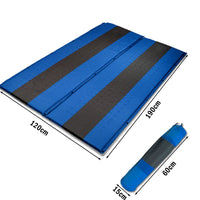 Double Self Inflating Mattress Sleeping Mat Air Bed Camping Hiking Joinable - blue