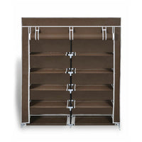 2 Doors with Cover Portable Storage Shoe Rack Cabinet Wardrobe - brown