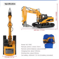 1/14 16CH RC Broken Drill Drilling Excavator Construction Vehicle Toy Gift