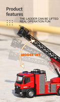 1:14 RC Fire Truck Extensible Ladder Toy Car Water Gun Construction Light Sound Gift