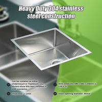 490x440mm Handmade Stainless Steel Undermount / Topmount Kitchen Laundry Sink with Waste