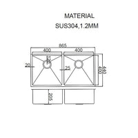 865x440mm Handmade Stainless Steel Undermount / Topmount Kitchen Sink with Waste