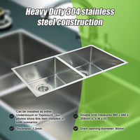 865x440mm Handmade Stainless Steel Undermount / Topmount Kitchen Sink with Waste