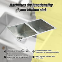 770x450mm Handmade Stainless Steel Undermount / Topmount Kitchen Sink with Waste