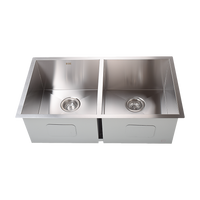 820x457mm Handmade Stainless Steel Undermount / Topmount Kitchen Laundry Sink with Waste