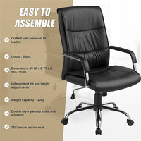 PU Leather Office Chair – Ergonomic Executive Swivel Desk Chair with Padded Seat in Black