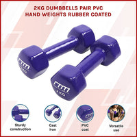 2kg Dumbbells Pair PVC Hand Weights Rubber Coated