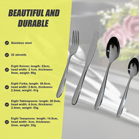 32 Piece Stainless Steel Cutlery Set Knives Fork Spoon Teaspoon