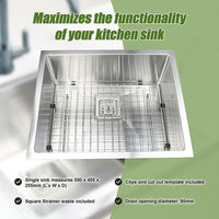 550x455mm Handmade 1.5mm Stainless Steel Undermount / Topmount Kitchen Sink with Square Waste