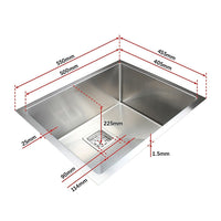 550x455mm Handmade 1.5mm Stainless Steel Undermount / Topmount Kitchen Sink with Square Waste