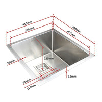 430x455mm Handmade 1.5mm Stainless Steel Undermount / Topmount Kitchen Sink with Square Waste