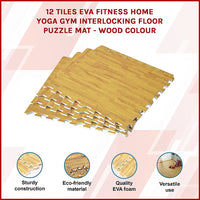 12 Tile EVA Interlocking Gym Floor Mats Wood Colour for Home Yoga