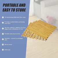 12 Tile EVA Interlocking Gym Floor Mats Wood Colour for Home Yoga