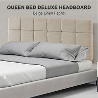 Linen Fabric Queen Bed Deluxe Headboard Bedhead - Beige