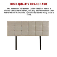 Linen Fabric Queen Bed Deluxe Headboard Bedhead - Beige