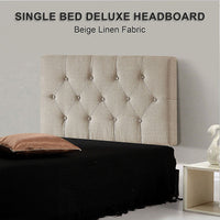 Linen Fabric Single Bed Deluxe Headboard Bedhead - Beige