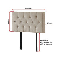 Linen Fabric Single Bed Deluxe Headboard Bedhead - Beige