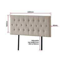 Linen Fabric Double Bed Deluxe Headboard Bedhead - Beige