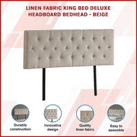 Linen Fabric King Bed Deluxe Headboard Bedhead - Beige