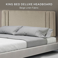 Linen Fabric King Bed Deluxe Headboard Bedhead - Beige