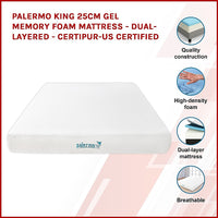 King 25cm Gel Memory Foam Mattress – Dual-Layered Comfort with CertiPUR-US Certified Foam