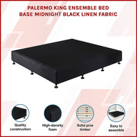 Palermo King Ensemble Bed Base Midnight Black Linen Fabric