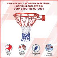 Pro Size Wall Mounted Basketball Hoop Ring Goal Net Rim Dunk Shooting Outdoor