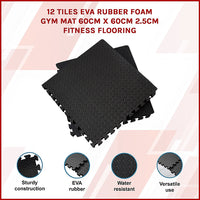 12 Tiles EVA Rubber Foam Gym Mat 60x60cm – 2.5cm Thick Fitness Flooring Set