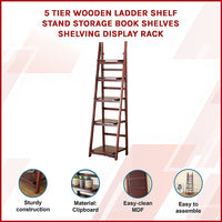 5 Tier Wooden Ladder Shelf Stand Storage Book Shelves Shelving Display Rack