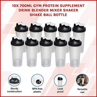 10x 700ml Protein Shaker Bottles – Gym Supplement Blender Mixer Shake Cups