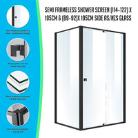 Semi Frameless Shower Screen (114~122)x 195cm & (89~92)x 195cm Side AS/NZS Glass