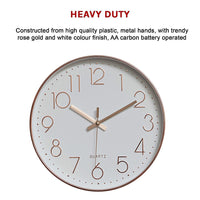 Modern Rose Gold Wall Clock – Silent Non-Ticking Quartz Battery Operated Design
