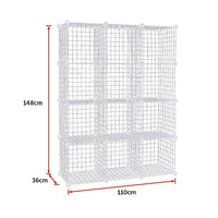 12 Cube Wire Grid Organiser Bookcase Storage Cabinet Wardrobe Closet White