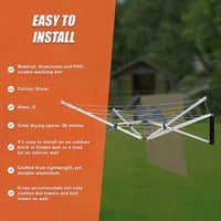 26m 5 Arm Wall Hang Mountable Clothes Airer Dryer Washing Line Bathroom Kitchen