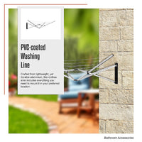 26m 5 Arm Wall Hang Mountable Clothes Airer Dryer Washing Line Bathroom Kitchen