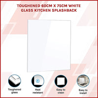 Toughened 60cm x 75cm White Glass Kitchen Splashback