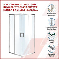 900 x 900mm Sliding Door Nano Safety Glass Shower Screen By Della Francesca