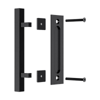 12" Square Pull and Flush Door Handle Set Black Barn Door Hardware