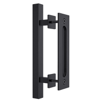 12" Square Pull and Flush Door Handle Set Black Barn Door Hardware