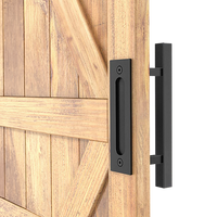 12" Square Pull and Flush Door Handle Set Black Barn Door Hardware