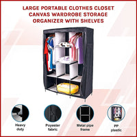 Large Portable Clothes Closet Canvas Wardrobe Storage Organizer with Shelves