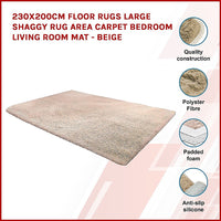 230x200cm Floor Rugs Large Shaggy Rug Area Carpet Bedroom Living Room Mat - Beige