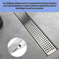 1000mm Bathroom Shower Stainless Steel Grate Drain w/Centre outlet Floor Waste Square Pattern