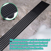 900mm Bathroom Shower Black Grate Drain w/Centre outlet Floor Waste Square Pattern