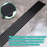 900mm Bathroom Shower Black Grate Drain w/Centre outlet Floor Waste Square Pattern