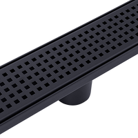 1200mm Bathroom Shower Black Grate Drain w/Centre outlet Floor Waste Square Pattern