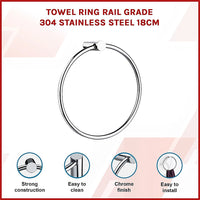 Towel Ring Rail Grade 304 Stainless Steel 18cm