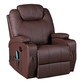 Brown Massage Sofa Chair Recliner 360 Degree Swivel PU Leather Lounge 8 Point Heated