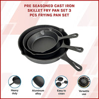 Pre Seasoned Cast Iron Skillet Fry Pan Set 3 Pcs Frying Pan Set