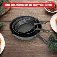 Pre Seasoned Cast Iron Skillet Fry Pan Set 3 Pcs Frying Pan Set